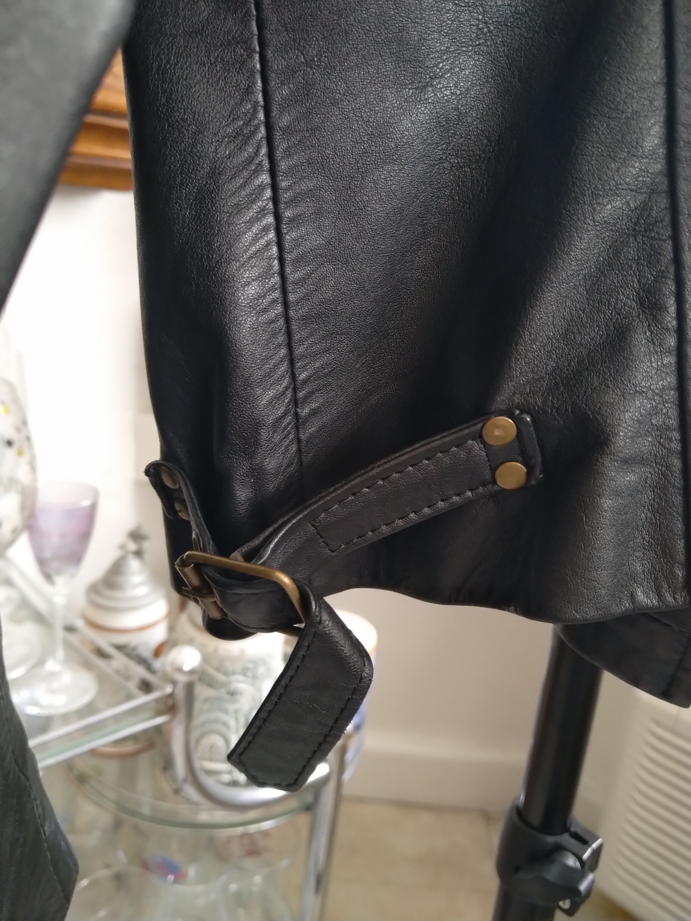 Black Leather Asymmetric Moto Jacket - Picture 6 of 10
